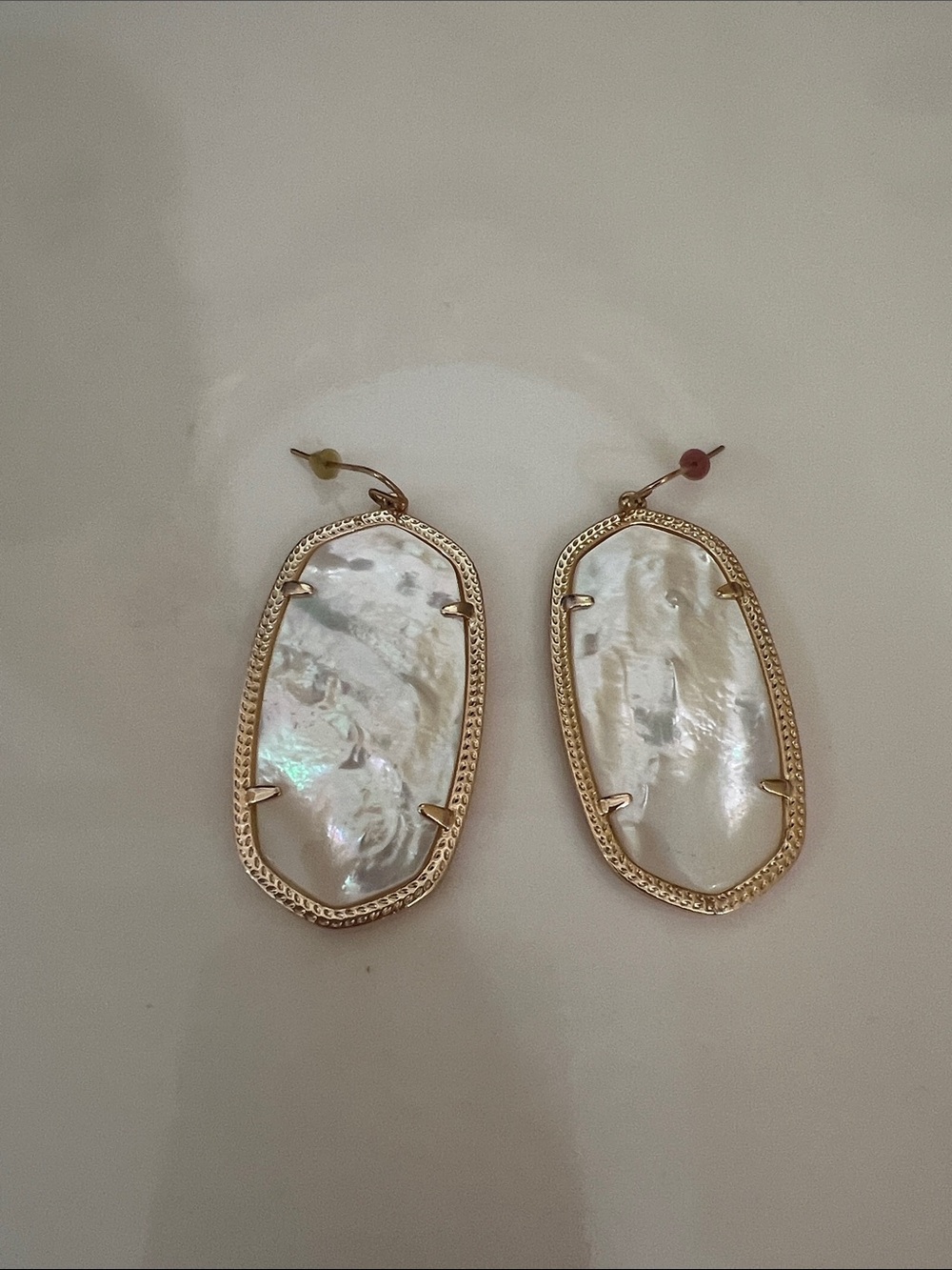 Gold-Trim White Mother-of-Pearl Drop Earrings